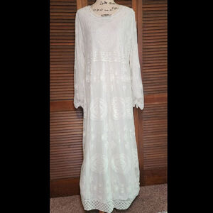New The White Company London White Lace Overlay Maxi Dress Long Sleeve Size XXL